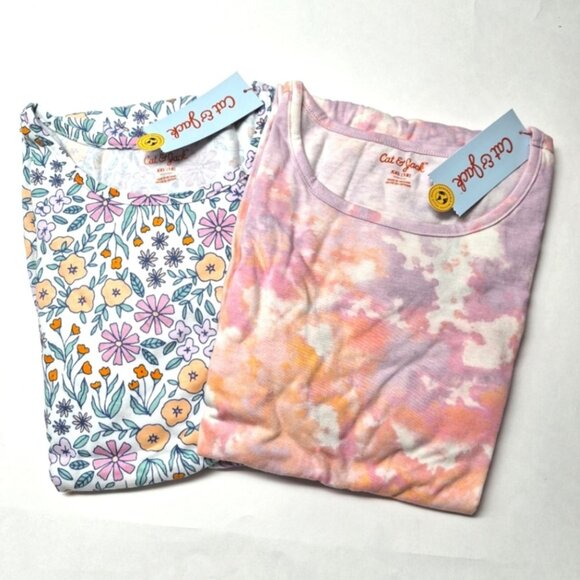 New! Cat & Jack Set of 2 Girls Pink Printed Short Sleeve Knit Dresses XXL - Picture 3 of 3